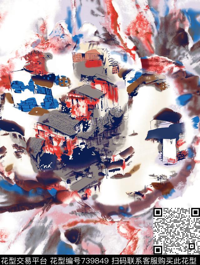 数码花大气抽象乱花水墨数码印花华亿平台下载（图片编号: 739849） - 瓦栏（Walan）