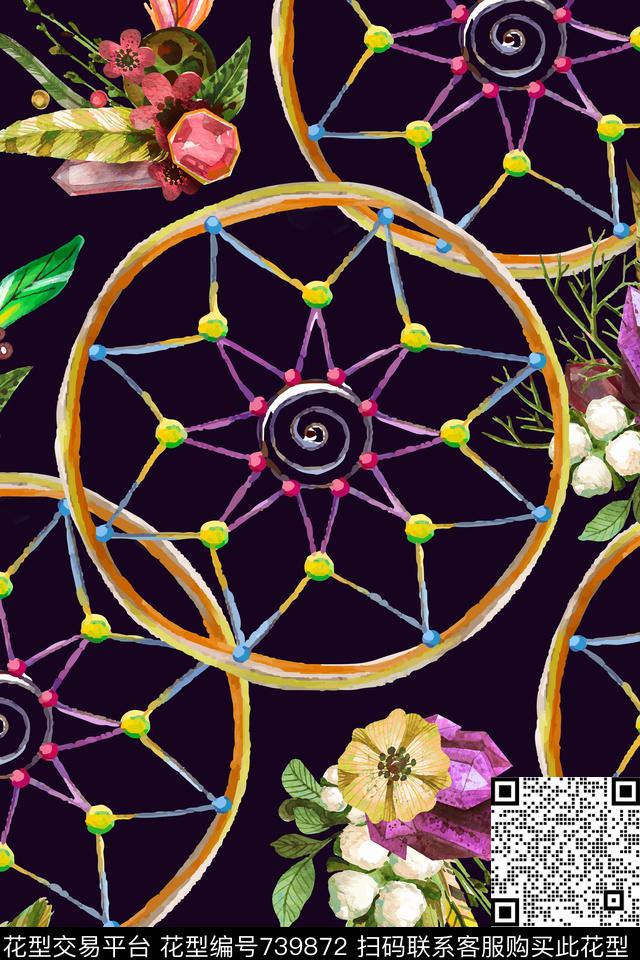 数码艺术花卉珠宝手绘数码印花华亿平台下载（图片编号: 739872） - 瓦栏（Walan）