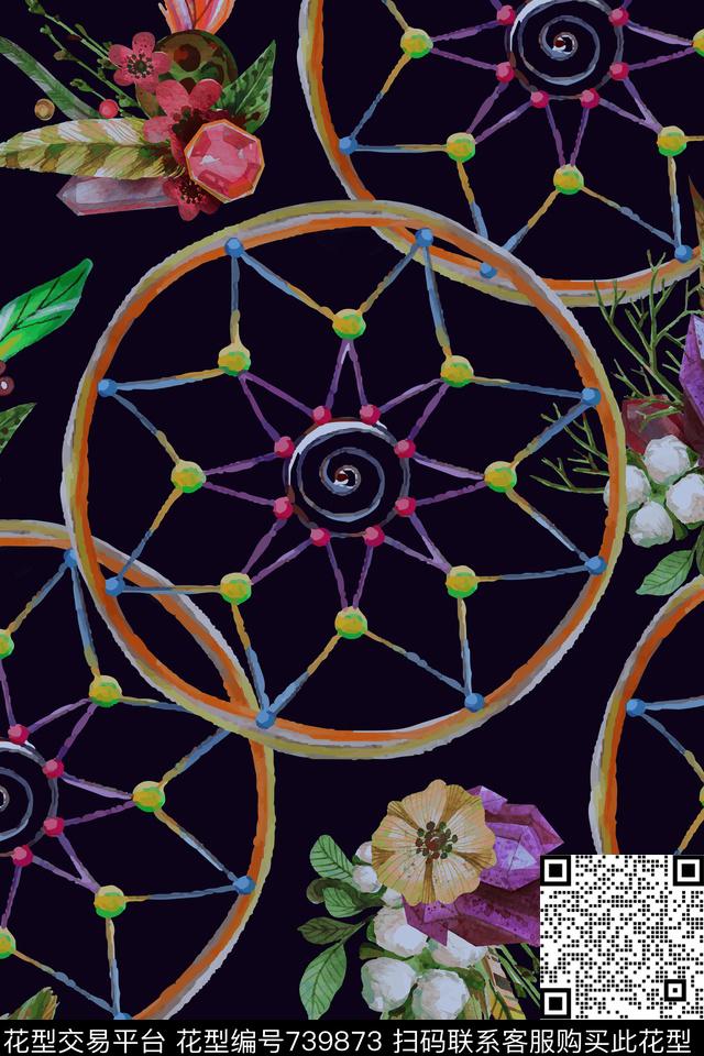 数码艺术花卉珠宝手绘数码印花华亿平台下载（图片编号: 739873） - 瓦栏（Walan）