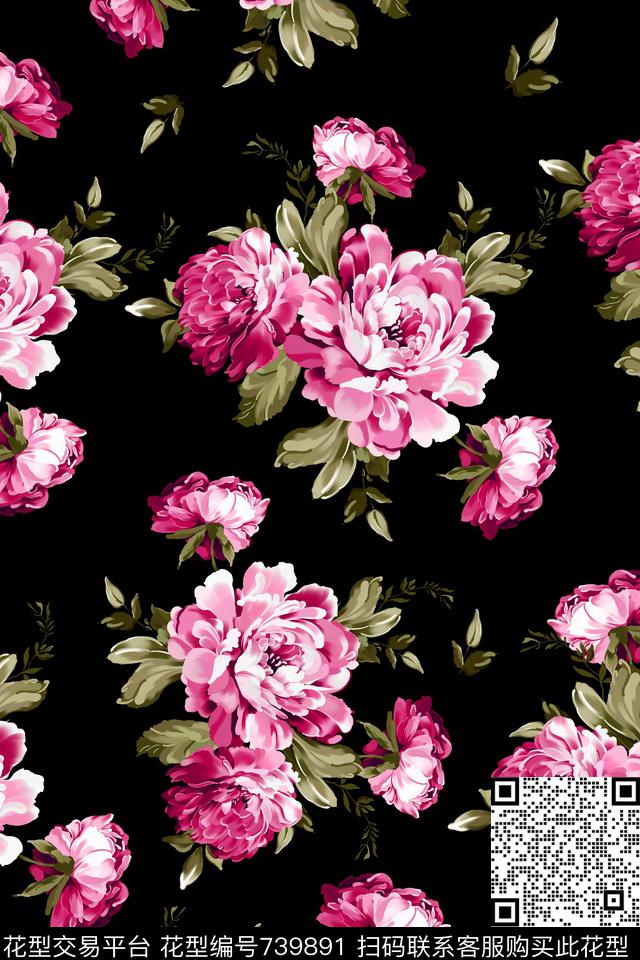 大花花朵花卉数码印花华亿平台下载（图片编号: 739891） - 瓦栏（Walan）