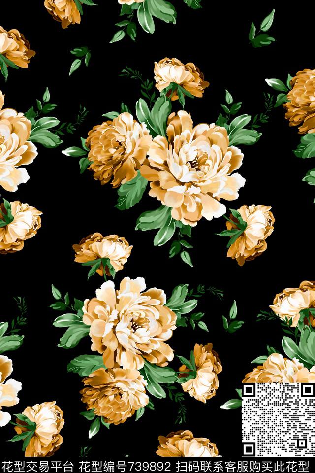 大花花朵花卉数码印花华亿平台下载（图片编号: 739892） - 瓦栏（Walan）