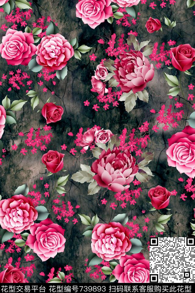 大花花朵花卉数码印花华亿平台下载（图片编号: 739893） - 瓦栏（Walan）