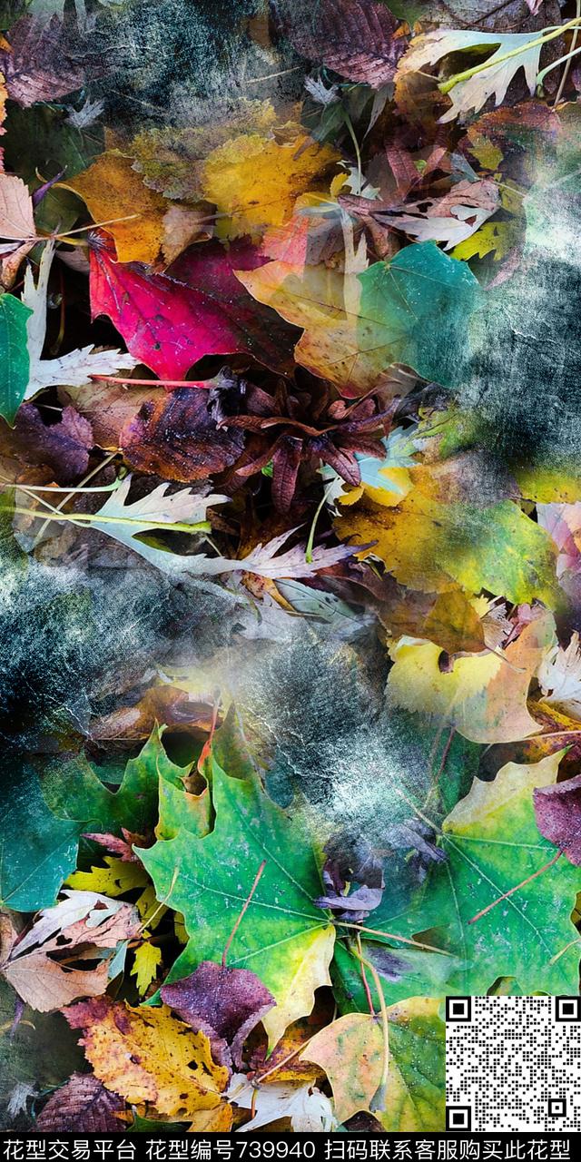 枫叶风景落叶数码印花华亿平台下载（图片编号: 739940） - 瓦栏（Walan）