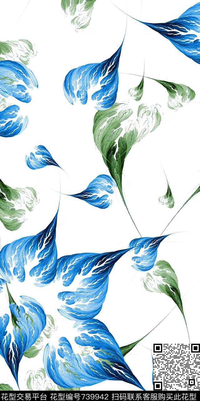 抽象花卉手绘个性叶子数码印花华亿平台下载（图片编号: 739942） - 瓦栏（Walan）