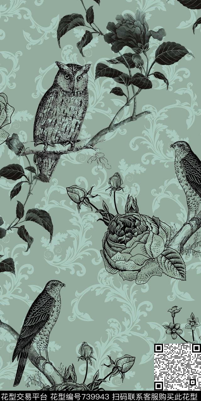 昆虫鸟花卉传统印花华亿平台下载（图片编号: 739943） - 瓦栏（Walan）