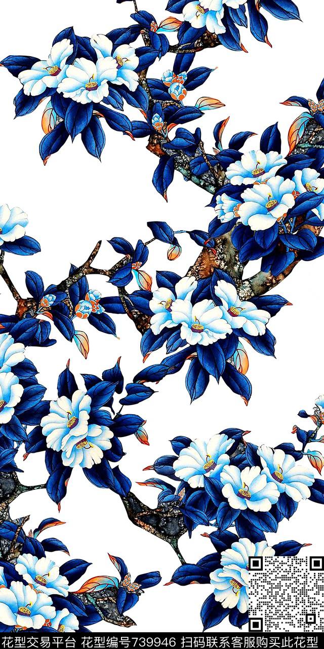 牡丹花朵花卉数码印花华亿平台下载（图片编号: 739946） - 瓦栏（Walan）