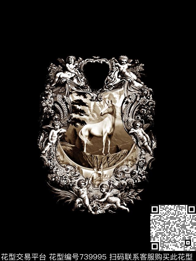 复古风独角马男装T恤华亿平台数码印花华亿平台下载（图片编号: 739995） - 瓦栏（Walan）