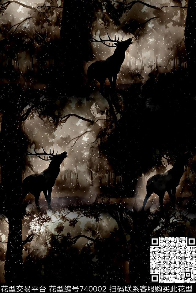 森林纹理狼男装羽绒服华亿平台数码印花华亿平台下载（图片编号: 740002） - 瓦栏（Walan）