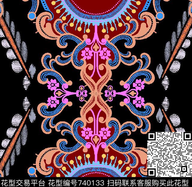 格子抽象花卉数码印花华亿平台下载（图片编号: 740133） - 瓦栏（Walan）