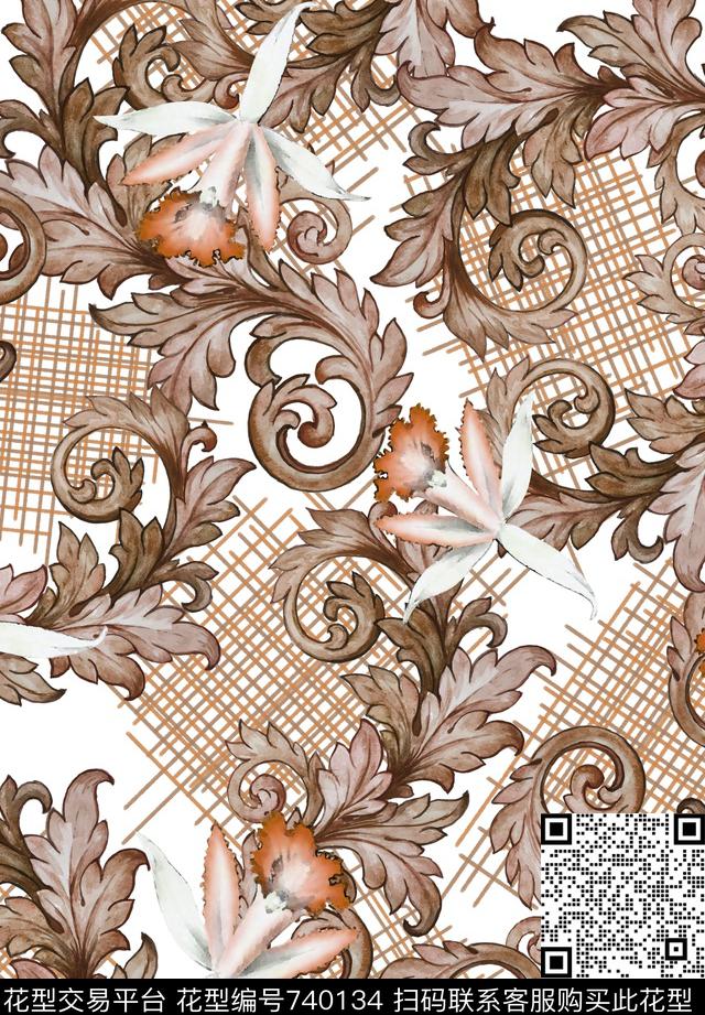 卷草。花卉肌理数码印花华亿平台下载（图片编号: 740134） - 瓦栏（Walan）