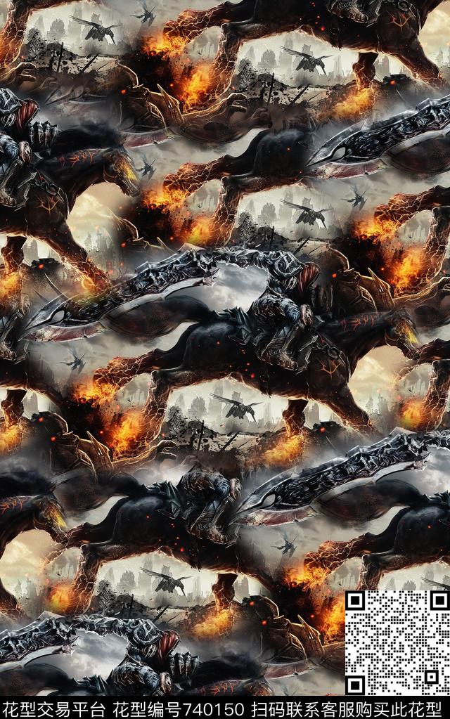 抽象手绘水彩画游戏风景马数码印花时尚了男装夹克外套纹理印花欧美复古大牌满版纹理印花数码印花华亿平台下载（图片编号: 740150） - 瓦栏（Walan）