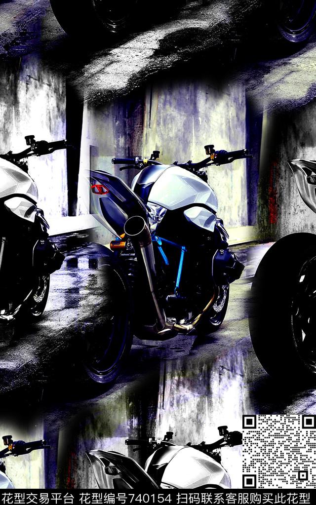 抽象手绘水彩画摩托车数码印花时尚了男装夹克外套纹理印花欧美复古大牌印花数码印花华亿平台下载（图片编号: 740154） - 瓦栏（Walan）