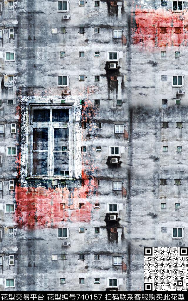 抽象手绘水彩画房子数码印花时尚了男装夹克外套纹理印花欧美复古大牌印花数码印花华亿平台下载（图片编号: 740157） - 瓦栏（Walan）