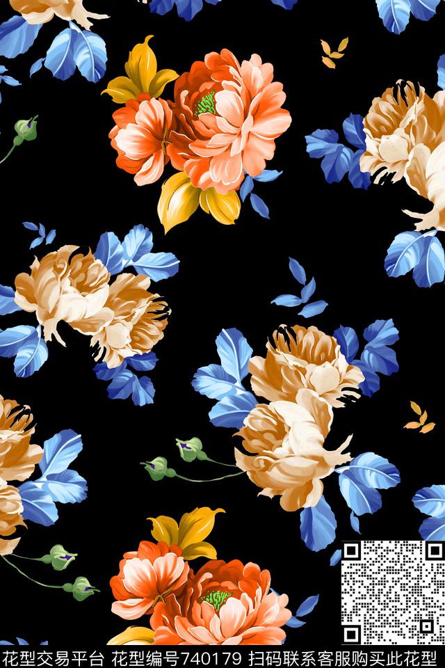 大花花朵花卉数码印花华亿平台下载（图片编号: 740179） - 瓦栏（Walan）