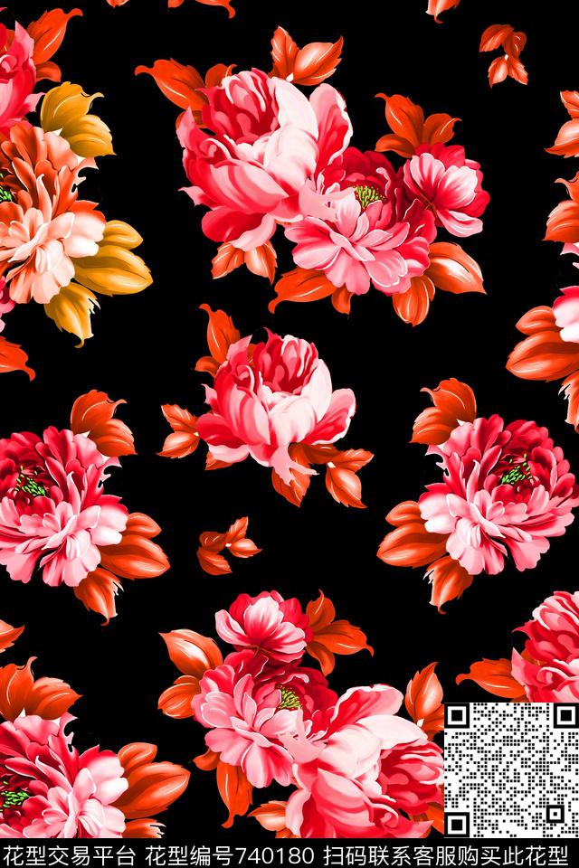 大花花朵花卉数码印花华亿平台下载（图片编号: 740180） - 瓦栏（Walan）