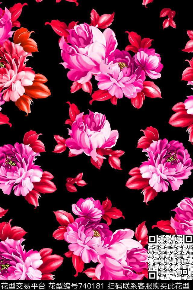 大花花朵花卉数码印花华亿平台下载（图片编号: 740181） - 瓦栏（Walan）