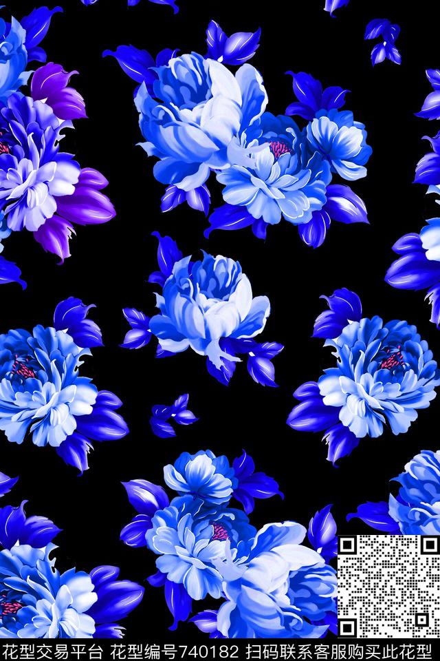 大花花朵花卉数码印花华亿平台下载（图片编号: 740182） - 瓦栏（Walan）