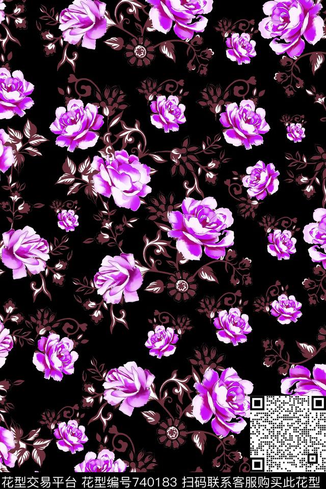 小碎花花朵花卉数码印花华亿平台下载（图片编号: 740183） - 瓦栏（Walan）