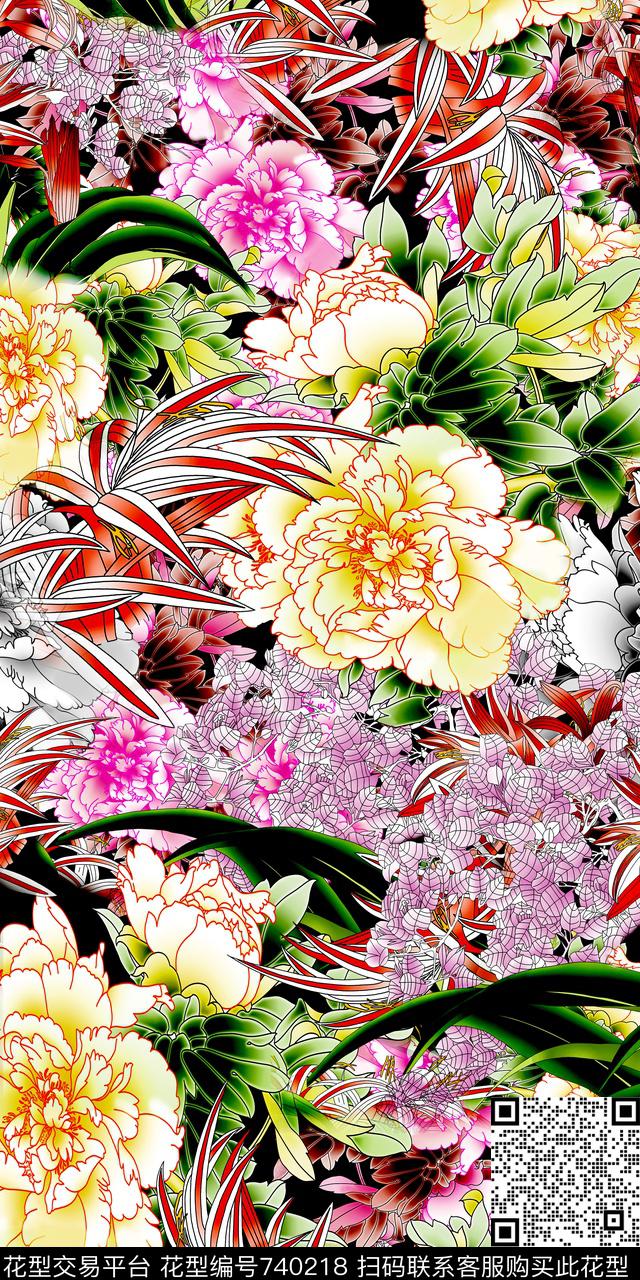花朵花卉数码印花华亿平台下载（图片编号: 740218） - 瓦栏（Walan）