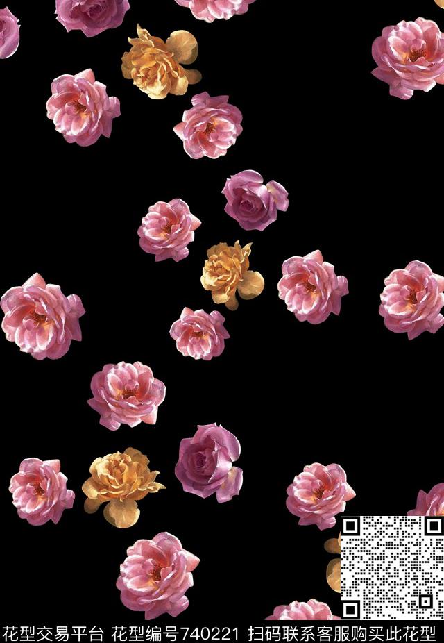 不定位丝巾女装家纺。花卉时尚数码印花华亿平台下载（图片编号: 740221） - 瓦栏（Walan）