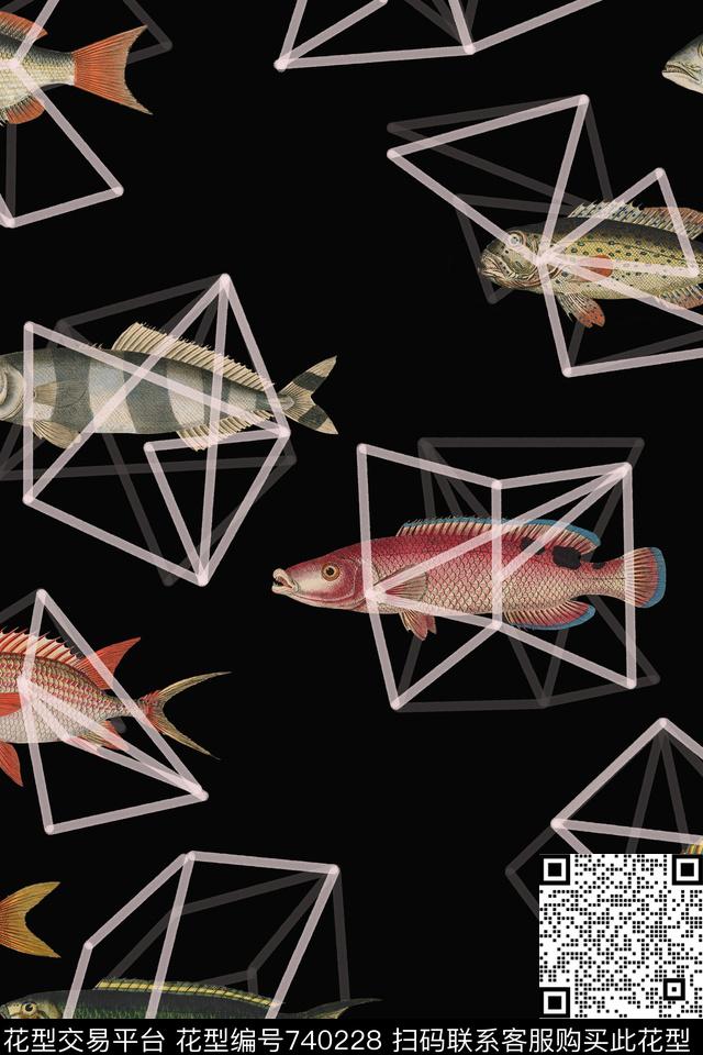动物鱼几何数码印花华亿平台下载（图片编号: 740228） - 瓦栏（Walan）