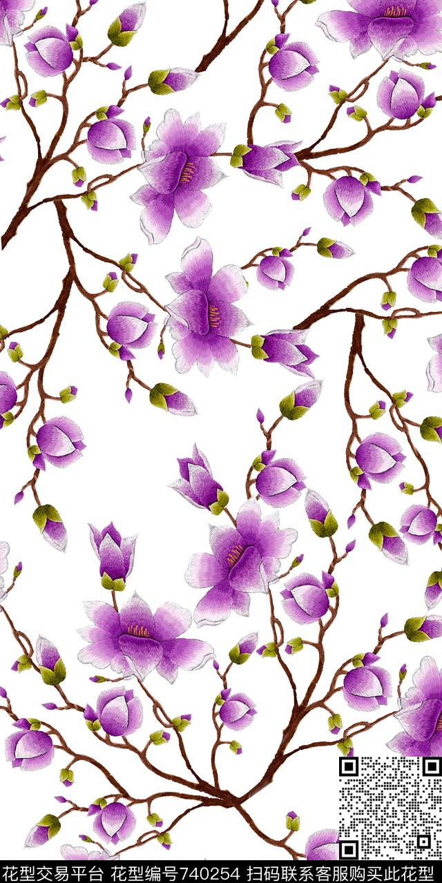 玉兰花牡丹花朵数码印花华亿平台下载（图片编号: 740254） - 瓦栏（Walan）