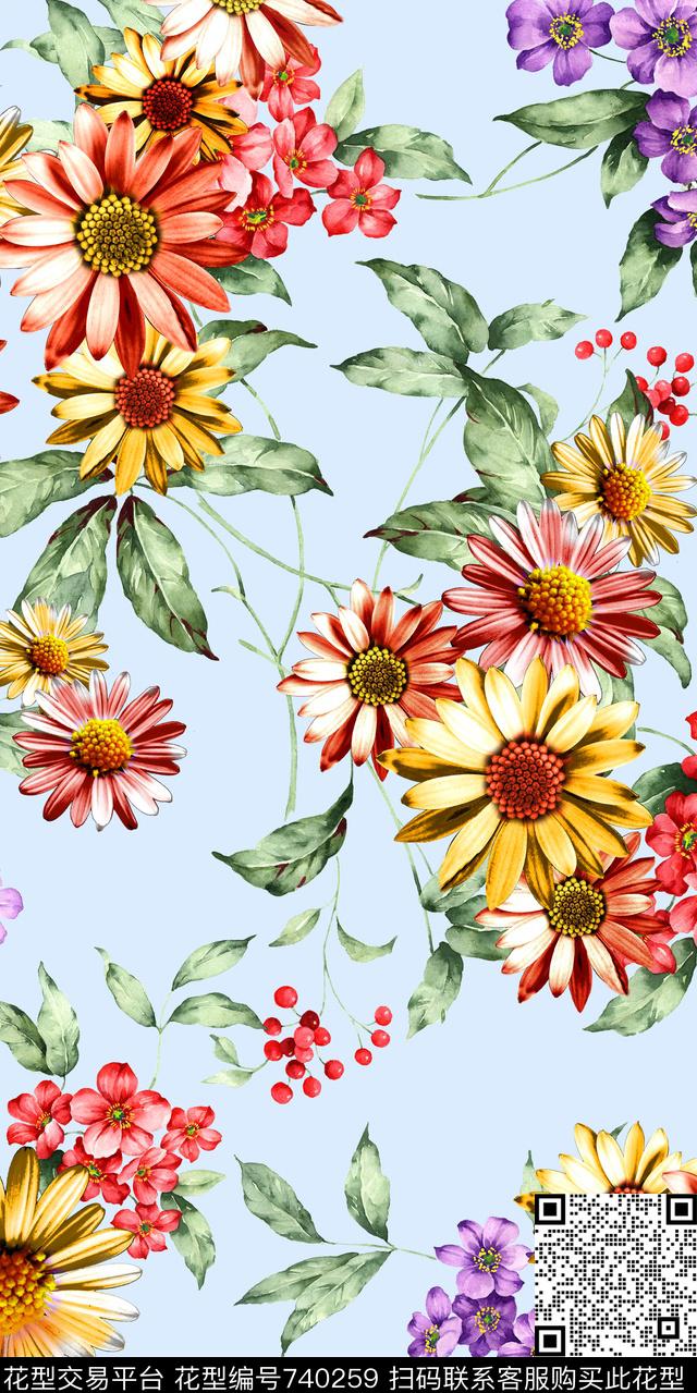 菊花雏菊小碎花数码印花华亿平台下载（图片编号: 740259） - 瓦栏（Walan）