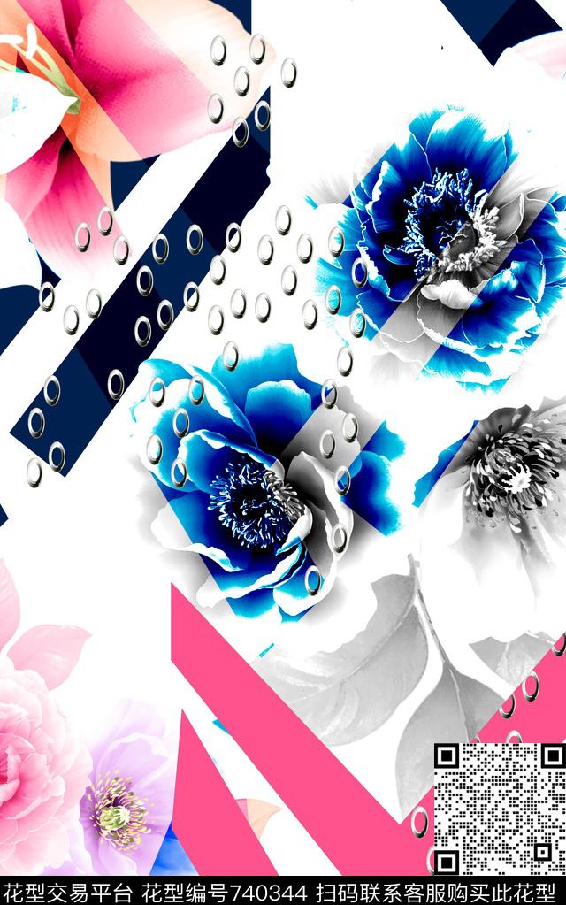 大花花卉牡丹数码印花华亿平台下载（图片编号: 740344） - 瓦栏（Walan）