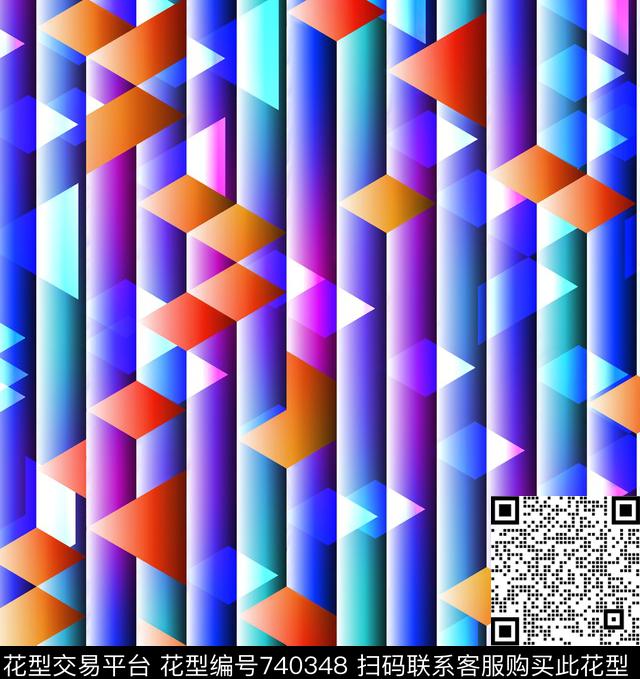 抽象几何立体菱形色彩感观强烈数码印花华亿平台下载（图片编号: 740348） - 瓦栏（Walan）