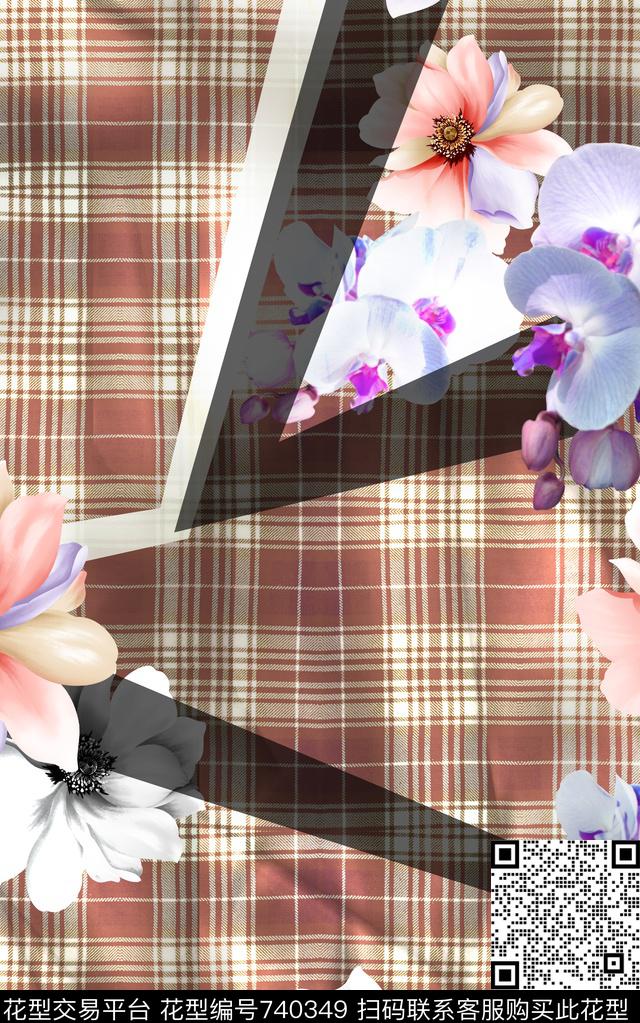 格子花朵花卉数码印花华亿平台下载（图片编号: 740349） - 瓦栏（Walan）