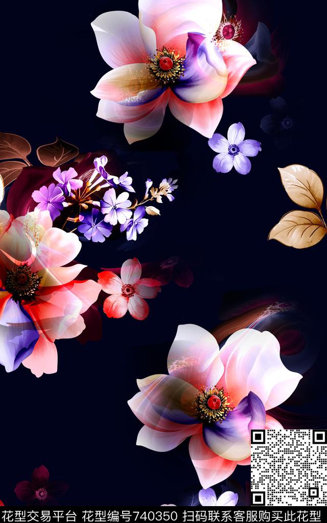 大花牡丹玫瑰数码印花华亿平台下载（图片编号: 740350） - 瓦栏（Walan）