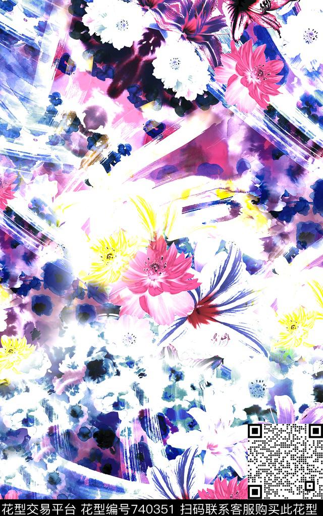 水印花卉百合数码印花华亿平台下载（图片编号: 740351） - 瓦栏（Walan）