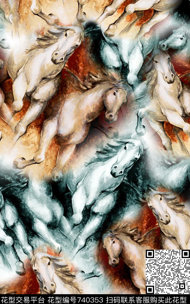 马羽毛动物纹数码印花华亿平台下载（图片编号: 740353） - 瓦栏（Walan）