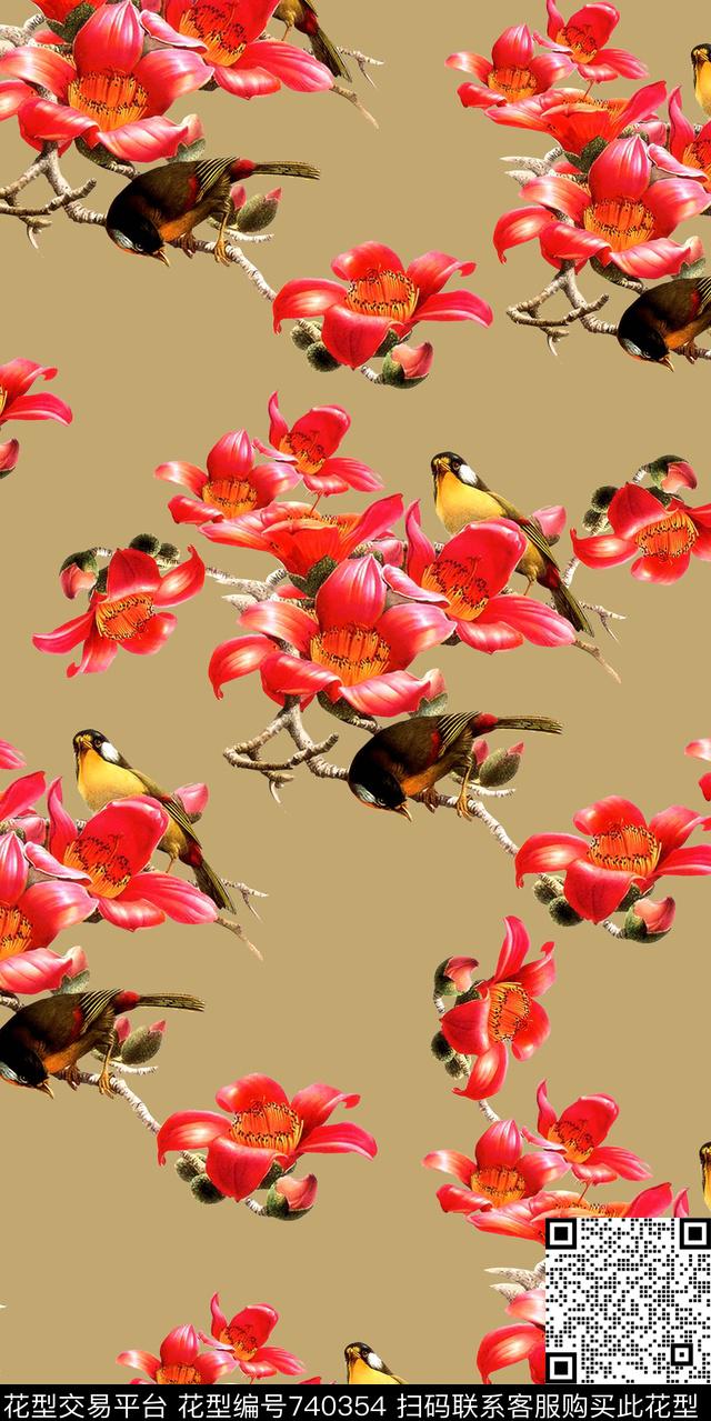 花鸟花卉花朵数码印花华亿平台下载（图片编号: 740354） - 瓦栏（Walan）