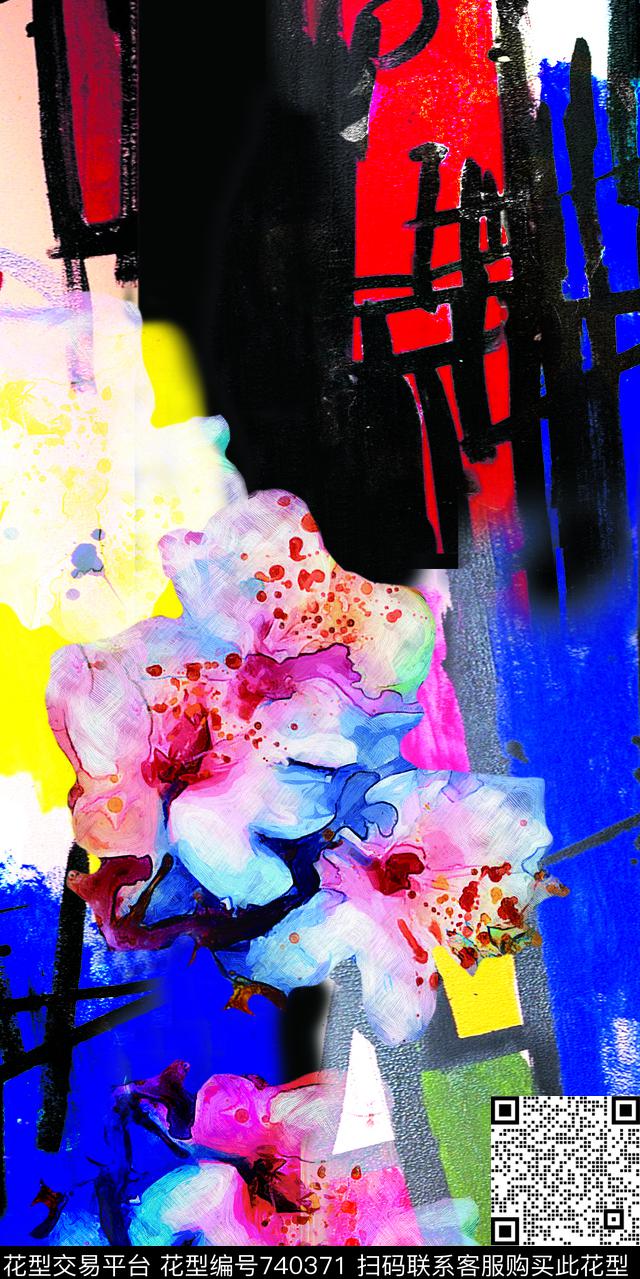花卉抽象几何数码印花华亿平台下载（图片编号: 740371） - 瓦栏（Walan）