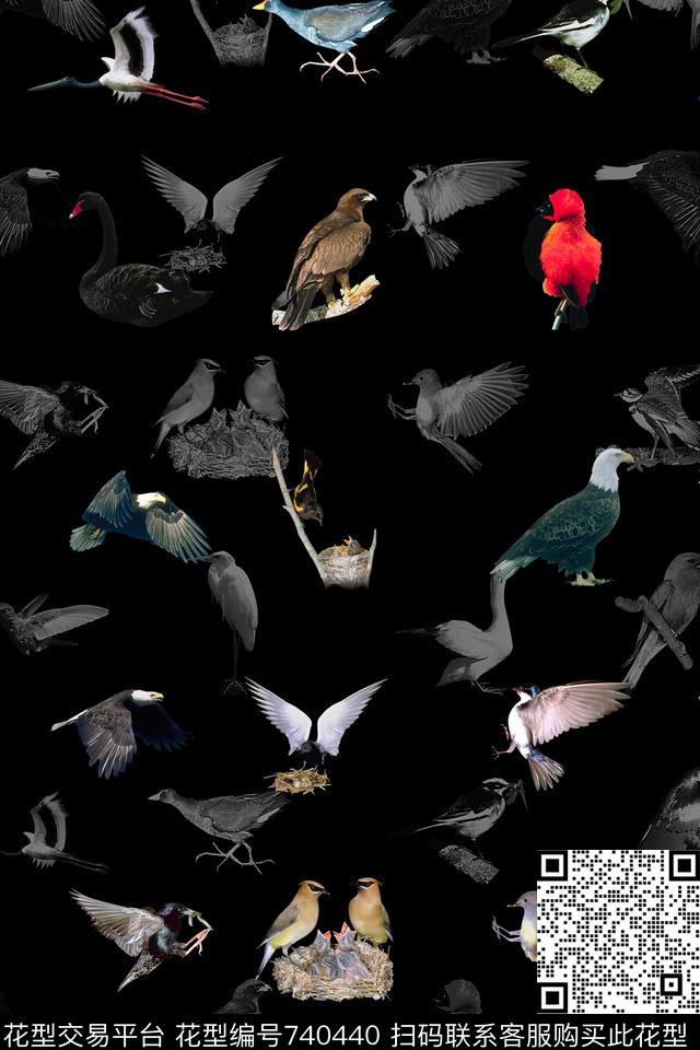 纯底鸟田园数码印花华亿平台下载（图片编号: 740440） - 瓦栏（Walan）