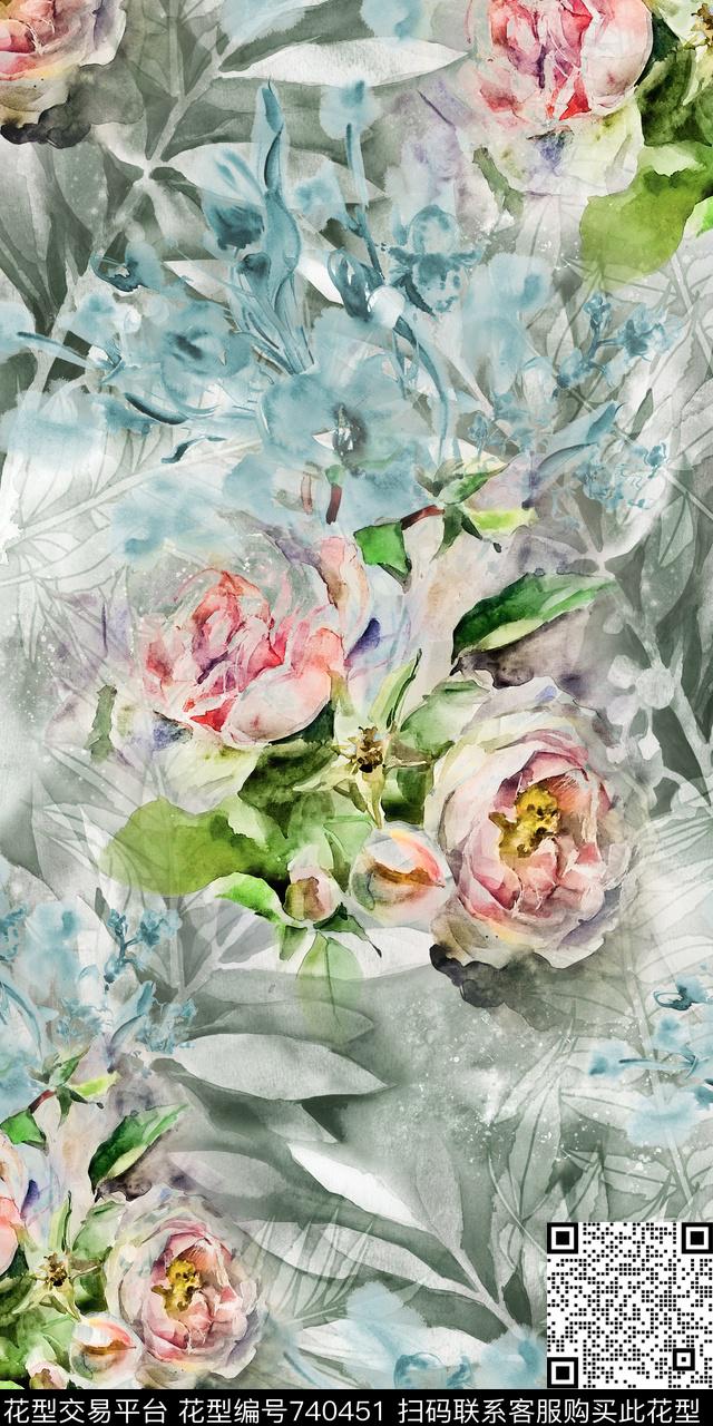 朦胧艺术花卉数码印花华亿平台下载（图片编号: 740451） - 瓦栏（Walan）