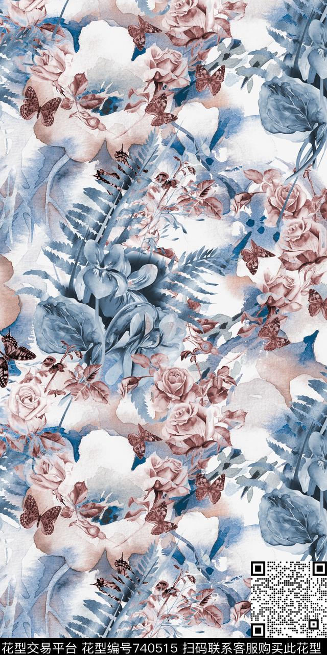 热带手绘植物数码印花华亿平台下载（图片编号: 740515） - 瓦栏（Walan）