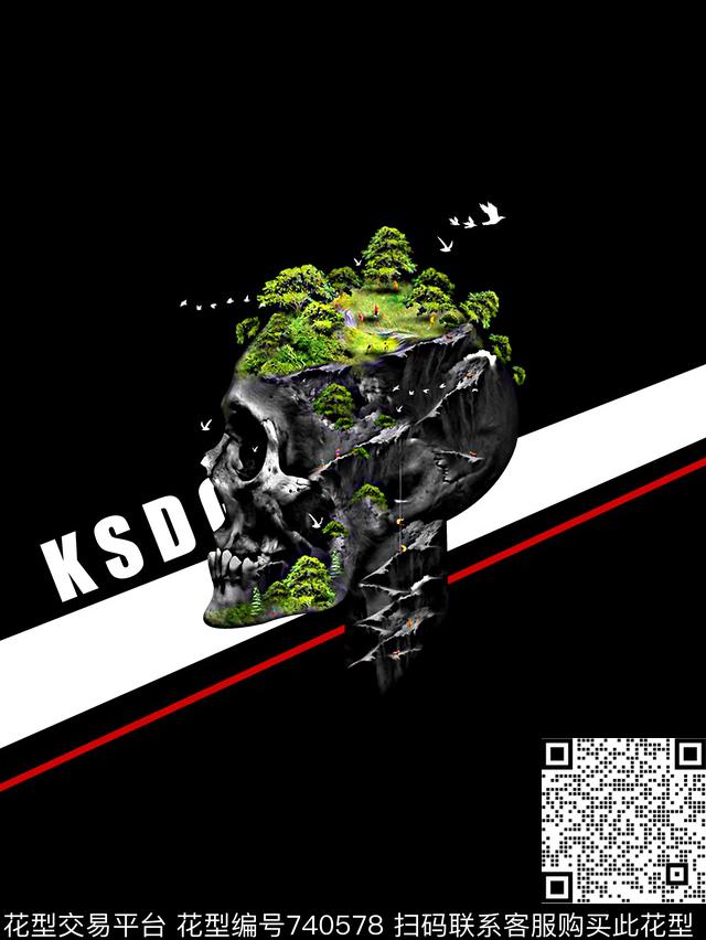 骷髅头几何男装T恤华亿平台数码印花华亿平台下载（图片编号: 740578） - 瓦栏（Walan）