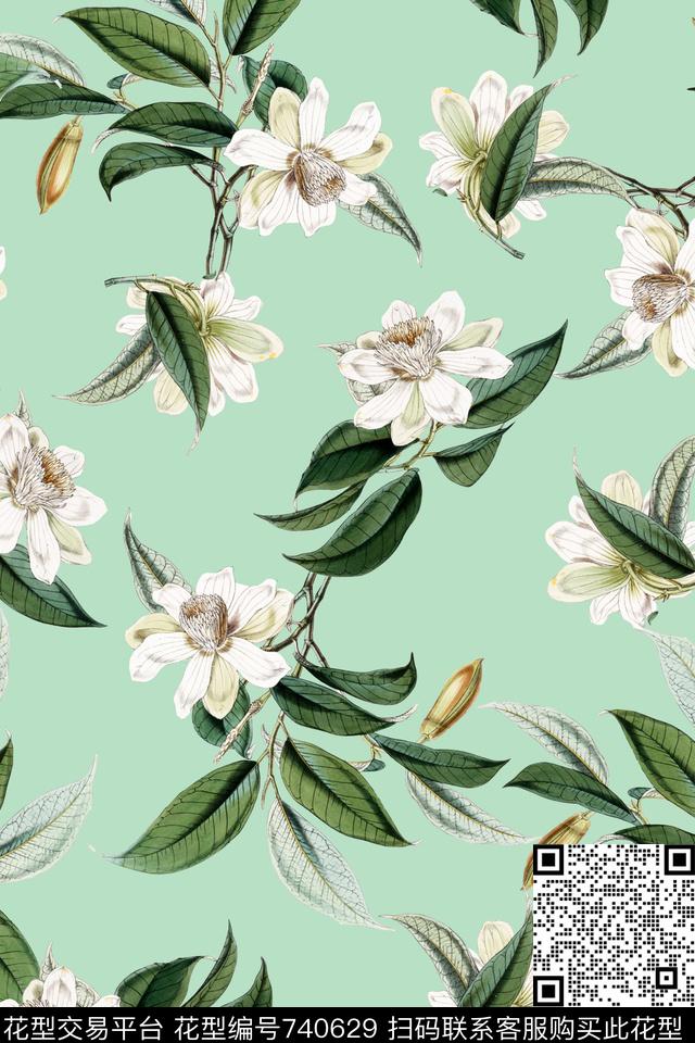 花卉清新文艺数码印花华亿平台下载（图片编号: 740629） - 瓦栏（Walan）