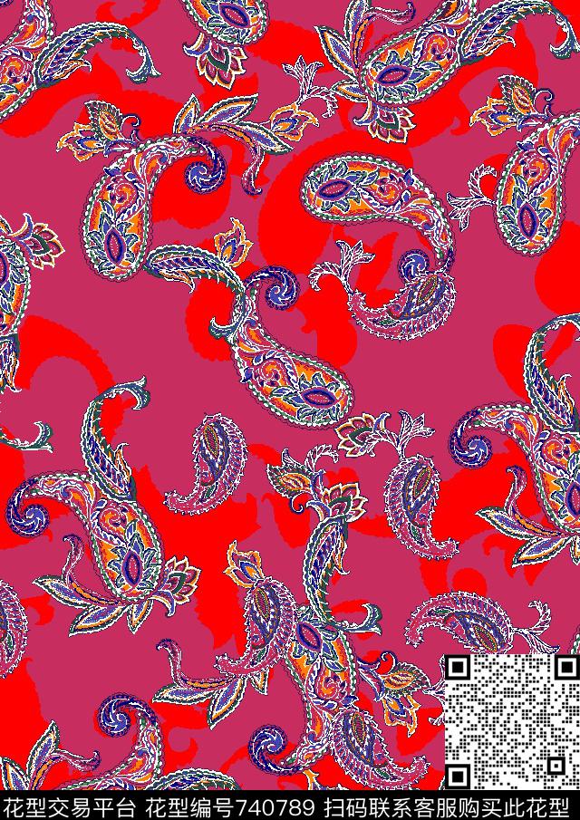 火腿花佩斯利腰果传统印花华亿平台下载（图片编号: 740789） - 瓦栏（Walan）