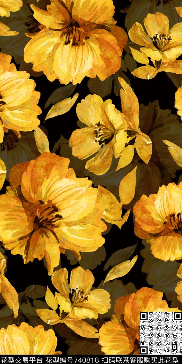 花朵花卉碎花数码印花华亿平台下载（图片编号: 740818） - 瓦栏（Walan）