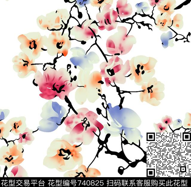 白底花卉清爽花卉数码花大气花卉数码印花华亿平台下载（图片编号: 740825） - 瓦栏（Walan）