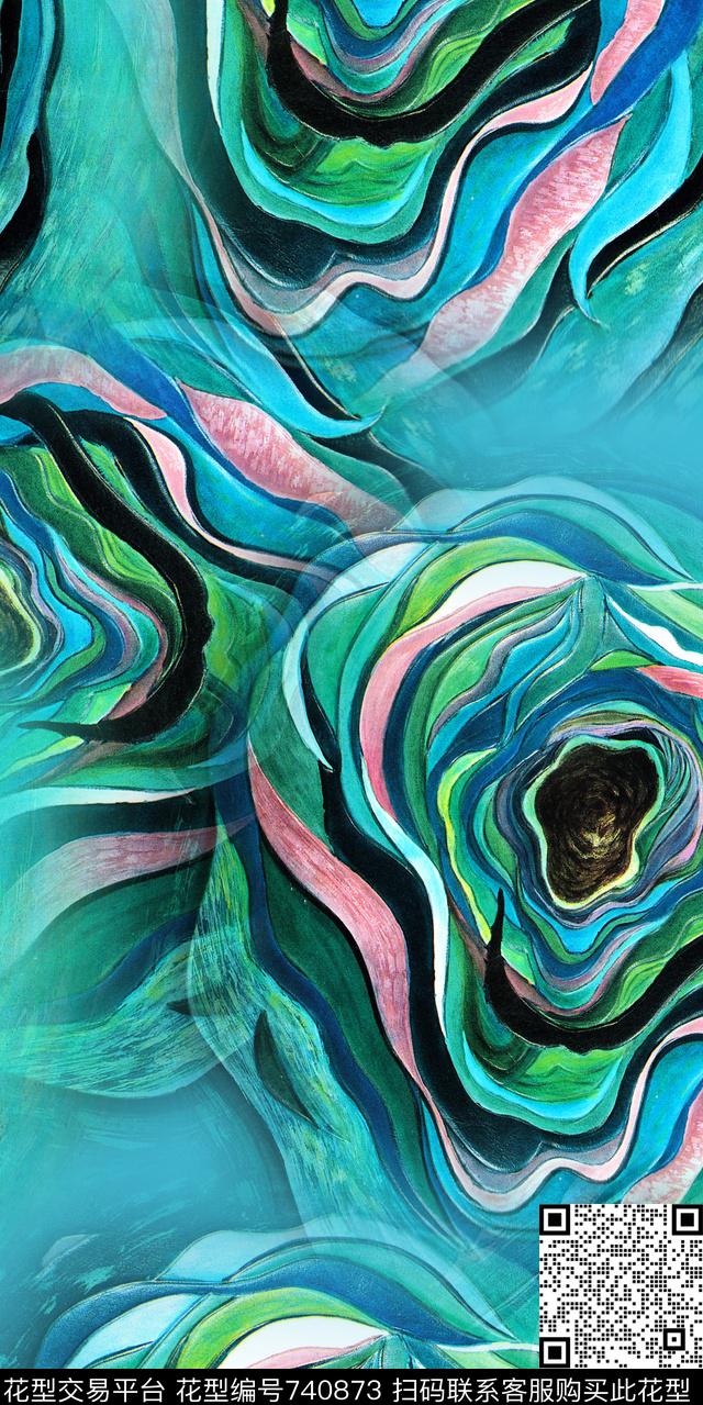 抽象螺纹优美线条数码印花华亿平台下载（图片编号: 740873） - 瓦栏（Walan）