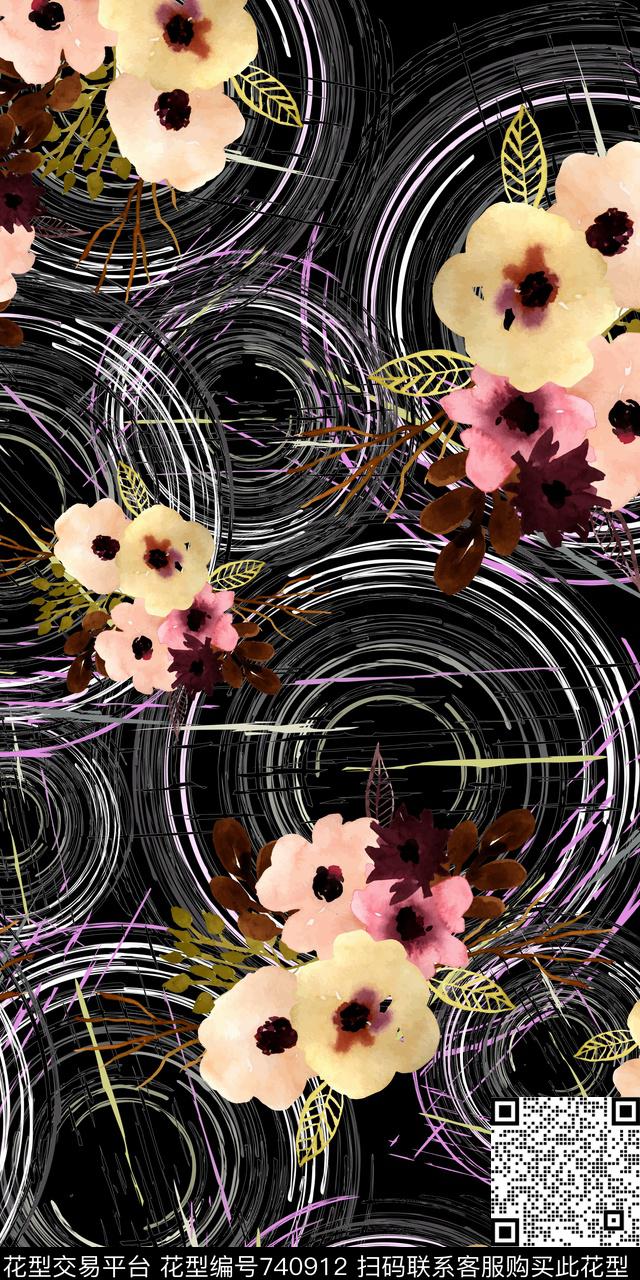 花朵花卉几何数码印花华亿平台下载（图片编号: 740912） - 瓦栏（Walan）