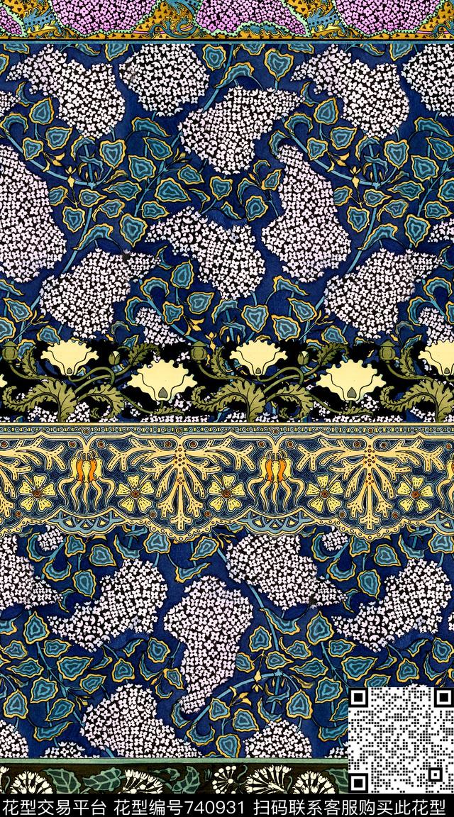 民族风条纹花卉数码印花华亿平台下载（图片编号: 740931） - 瓦栏（Walan）
