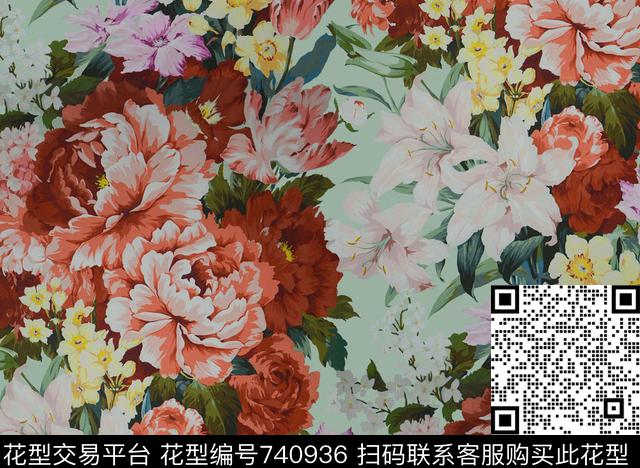 花卉手绘传统印花华亿平台下载（图片编号: 740936） - 瓦栏（Walan）