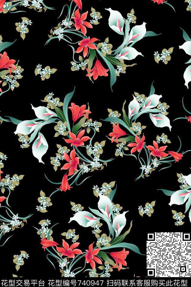大花花朵花卉数码印花华亿平台下载（图片编号: 740947） - 瓦栏（Walan）