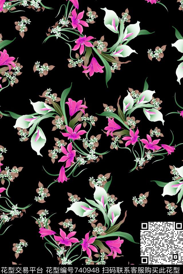 大花花朵花卉数码印花华亿平台下载（图片编号: 740948） - 瓦栏（Walan）
