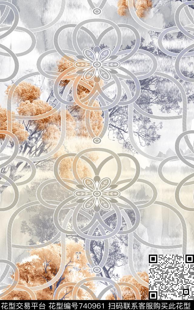 青花瓷民族风中国风数码印花华亿平台下载（图片编号: 740961） - 瓦栏（Walan）